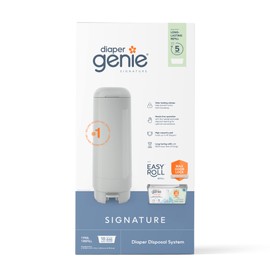 Diaper Genie Signature Pail (Grey) Includes 1 Easy Roll Refill with 18 Bags | Holds Up to 846 Newborn-Sized Diapers Per Refill
