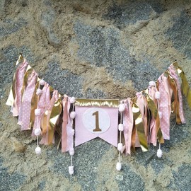 Baby Birthday Decoration - 1st Birthday Baby High Chair Banner Chair Tutu Skirt Decoration for Birthday Party Supplies (Gold&Pink A)