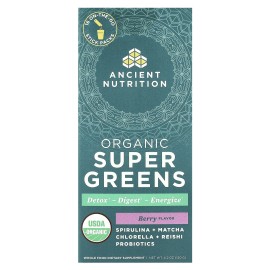 Ancient Nutrition 2 X Ancient Nutrition, Organic Super Greens, Berry, 16 On-The-Go Stick Packs, 0.
