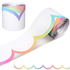 Fuutreo 65ft Pastel Ombre and White Bulletin Board Borders Wave Line Scalloped Board Borders Classroom Die-Cut Rolled Trim for Bulletin Home School Office Wall Desks Locker Decorations