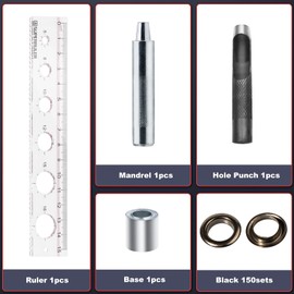 150 Sets 1/2 inch Grommet Tool Kit,Black Metal Grommet Kit,Eyelet Kit with Hole Punch for Leather, Fabric, Curtain
