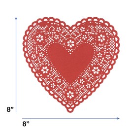 Royal Lace Red Heart-Shaped Paper Doilies - 8-Inch - Perfect for Valentines Day Crafts, Table Decor, and Parties - Pack of 72