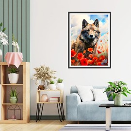 QQYRHN 5D Grey Wolf Diamond Painting Kit for Adults Beginners Poppy Diamond Art Kits Complete DIY Flowers Diamond Embroidery Set Perfect for Relaxation and Decoration 30 x 40 cm
