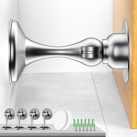 Magnetic Door Stoppers 4 Pack, Stainless Steel Magnetic Door Stop, Wall & Floor Mounting No Drilling Door Stop with 3D Adhesive Tapes Keep Door Open, Black