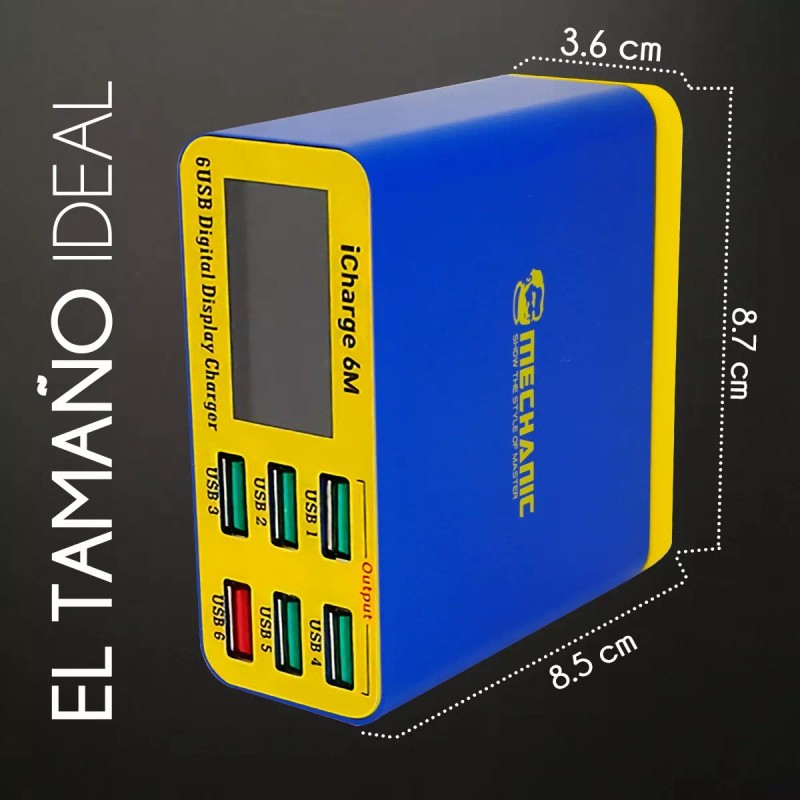 Celmex Multi Cargador De 6 Puertos Usb Con Pantalla Digital
