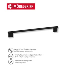 Gedotec Furniture Handles, Cabinet Handle Made of Aluminium, Point, 1 Piece Bar Handle, Black Brushed Furniture Handle, Drawer Handles, BA 320 mm, Handle Length 356 mm, Timeless Elegant Chest of