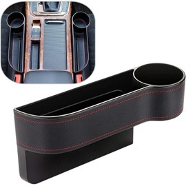 Organizador de relleno para asiento de coche, entre el organizador del asiento delantero y la caja de almacenamiento, consola de piel sintética de alta calidad con soporte para vasos, bolsillo para el