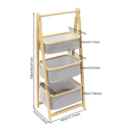 3 Tier Fold out Hamper Shelf Storage Foldable Laundry Baskets Natural Bamboo Wooden Laundry Organizer Removable Baskets for Bathroom Living Room Bedroom (Style 2)
