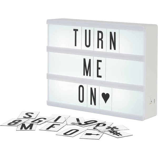 My Cinema Lightbox - Mini Cinema Lightbox, 20x15cm - Personalized Light Box Sign with 100 Letters, Numbers, & Symbols, USB Cable Included, White Light Box with Letters