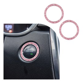 Dickno Bling Crystal Double Rhinestone Car Engine Start Stop Decoration Ring, Push Start Button Bling Ignition Ring Sticker, Sparkling Car Interior Accessories for Women (Pink, 2 PCS)