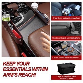 Car Leather Cup Holder Gap Bag, Adjustable Car Seat Gap Filler & Organizer with Cup Holder, Universal Storage Box for Phones, Keys, Glasses, and Cards – Car Accessories (Coffee - Driver's + Passenger)