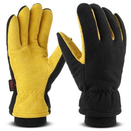 OZERO Winter Warm Gloves: Windproof Waterproof Thermal Running Gloves Ski Gloves Deerskin Suede Palm Soft Polar Fleece Lined for Running Cycling Skiing Hiking Driving Snowboarding (Yellow M)