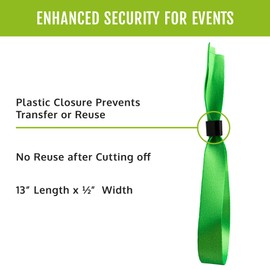 Wristco 100 Green Cloth Event Wristbands – Plastic Closure to Prevent Transfer or Reuse – Premium-Grade Fabric Bracelets for Party Entry, Summer Camp, VIP Identification, Drink Ticket ID