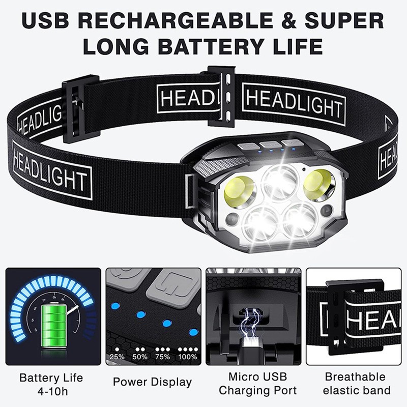 Head Lamp Rechargeable High Brightness Fishing Ultra Long Life Flashlight