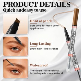 Eyebrow Pencil, 2-in-1, Microblading Eyebrow Pencil, Hair Drawing, 4D Eyebrow Pencil, Waterproof and Long-Lasting, Natural Eyebrow Pen with Brow Brush, Light Brown