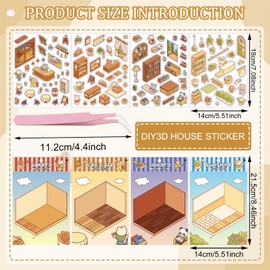 ARONRAVE 3D Sticker Set, 4 Sets House Stickers, Fun DIY Stickers, Scene Miniature House Stickers, 3D Stickers, Scene Stickers, Cartoon from Supermarket, Cafe, Restaurant, for Adults and Children