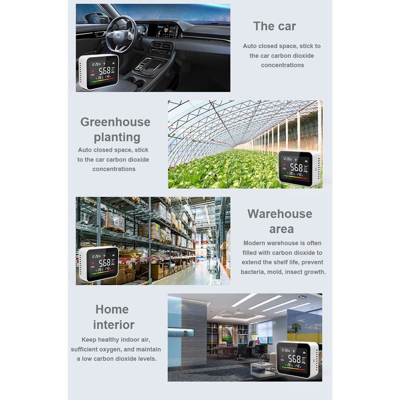 Indoor Air Quality Meter Wireless WiFi Intelligent CO2 Detection Temperature