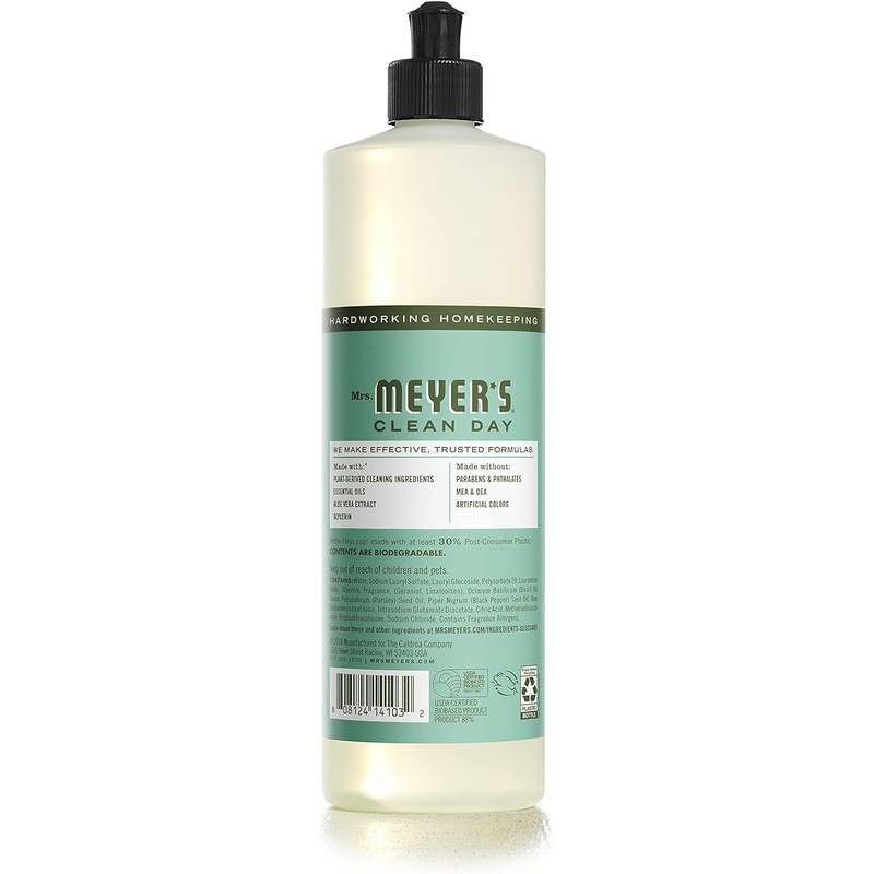 MRS. MEYER'S CLEAN DAY Liquid Dish Soap, Biodegradable Formula, Basil,
