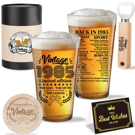 FBCCZEY Funny 40th Birthday Gifts 40 Year Old Birthday Gifts for Men Vintage 1985 Beer Drinking Glass Happy Anniversary 40th Birthday Party Supplies Decorations Man for Him Friend