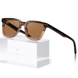 CARFIA Retro Acetate Polarized Sunglasses for Men UV Protection Square Classic Eyewear for Driving Outdoor Crystal Brown