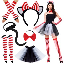 Axinyijia Fancy Dress Cat Costume Set for Women Girls, G-rinse Cat Costumes Cosplay Animal Costume with Tulle Skirt, Cat Tail, Cat Ears Headband, Cats Fancy Dress Costumes Women's Carnival