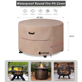 Outdoor Fire Pit Cover Round,Heavy Duty 600D 100% Waterproof Patio Round Fire Pit Cover 48In,Weatherproof Firepit Covers for 46-48In Round Fire Pit,Khaki