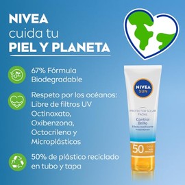 NIVEA SUN Protector Solar Facial Control Brillo Con Efecto Matificante Instantáneo y Protección Muy Alta De FPS50 50ml.Textura Ligera y Sin Sensación 