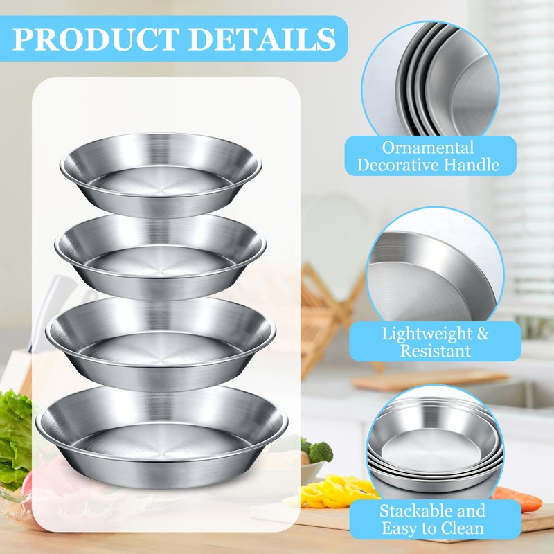 wutfuooo 4 Pcs Stainless Steel Pie Pan Set 7.87",8.66",9.45",10.24" Pizza