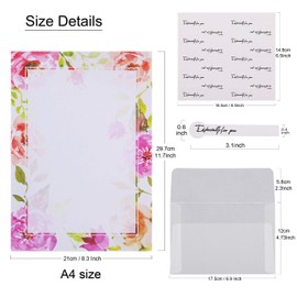 MAMUNU Writing Stationary Paper Set, Letter Writing Paper Letter Sets, 40 PCS Assorted Color Letter Papers and 10 PCS Envelopes (Floral)