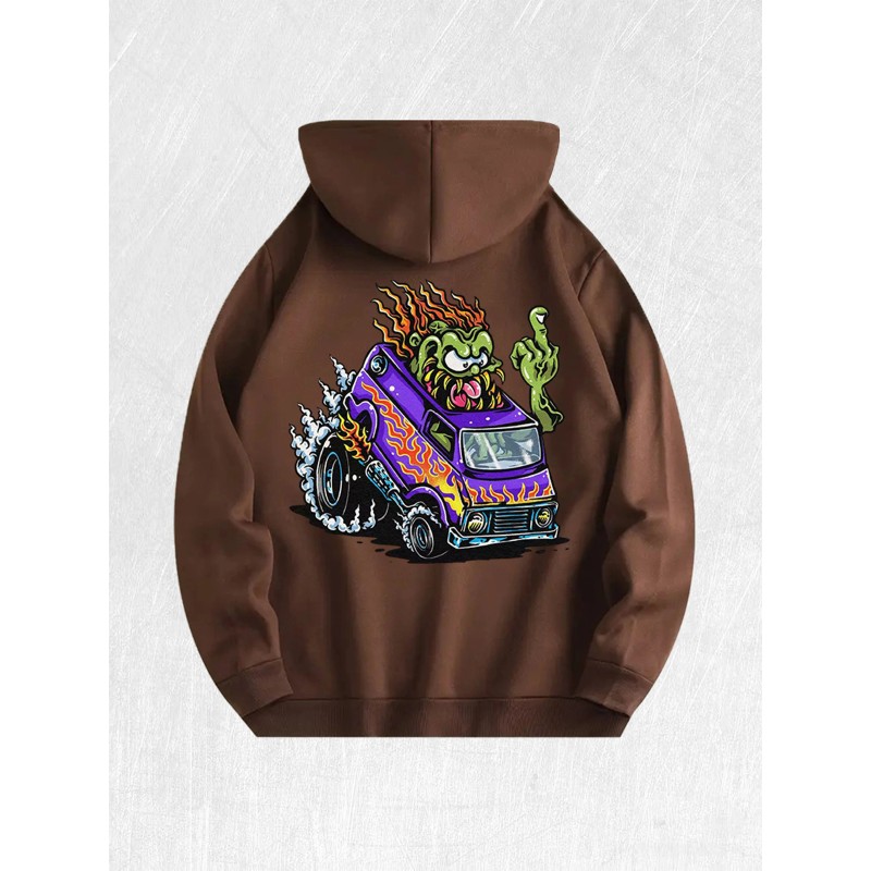 Monster Flame Van Graphic Hoodie 100% Cotton US Warehouse 7