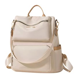 inotenka Women's 2-Way Backpack, Popular, Multi-Storage Backpack, Stylish, Casual, Work, Lightweight, Travel, Town Backpack, Tote Bag, A4, Waterproof, Anti-Theft, beige