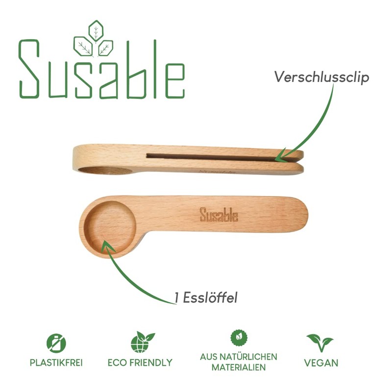 Wooden Coffee Measuring Spoon, Coffee Spoon with Bag Clip, Coffee