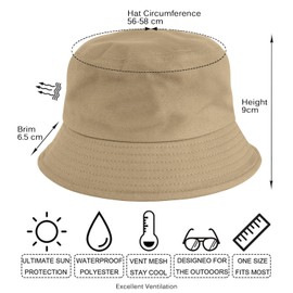 QHFlashbuy Fishing Hat Bucket Hat Protection Sun Hat for Men and Women, Reversible Bucket Hat Foldable Bucket Hat for Hiking Camping Beach 56-58 cm (Black, Khaki), beige