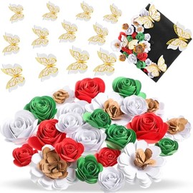 Dinifee 36 Pcs DIY Graduation Cap Decorations Accessory Kit Include Faux Paper Flower Heads 3D Butterfly Grad Cap Mini Paper Flowers Decorations for Grad Cap Topper DIY Graduation Gift(Red, Green)