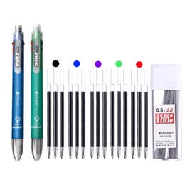 JOMPENS 18 Pieces 6 in 1 Multicolor Retractable Ballpoint Pen Set, 5 Colors and Mechanical Pencil in One Pen, Multifunction Pen, Stationery Stationery (Blue and Green)