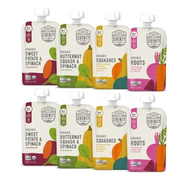 Serenity Kids Serenity Kids 6+ Months Certified Organic Baby Food Pouches Veggie Puree - No Sugary Fruits/Added Sugar - Allergen Free - 3.5 Ounce BPA-Free Bag - Variety Pack - Baby Food Veggies Puree - 8 Count