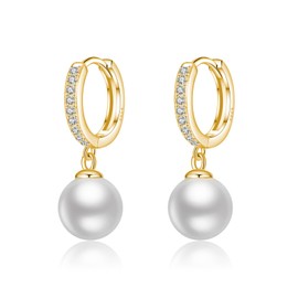 SLUYNZ Solid 925 Sterling Silver Pearls Hoop Earrings for Women Teens CZ Pearls Earrings Hoop Earrings Huggie