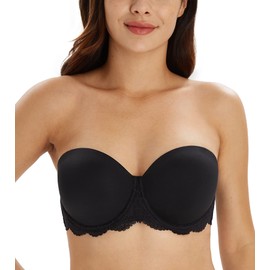 Lemorosy Women's Plus Size Full Coverage Lace Strapless Bra Underwire Multiway Contour Red Carpet(Lace Black,40C)