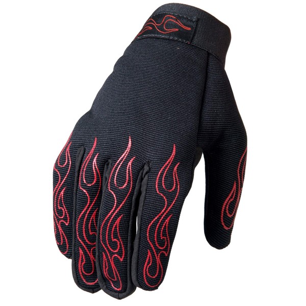 Hot Leathers - GVM2002 Black; L Mechanic Gloves with Red Flames (Black, Large)