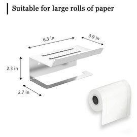 VGASHARE White Smooth Toilet Paper Holder, Wall Mounted Adhesive Paper Towel Holder, Multifunctional Stainless Steel Bathroom Shelf and Bathroom Accessories - Toilet Decor (White)