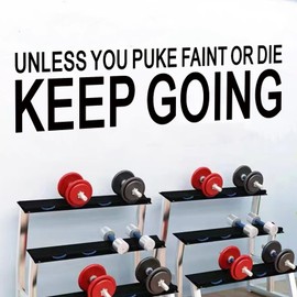 SEATUNE Gym Quotes Wall Stickers - Inspirational Fitness Motivational Wall Decals - Bedroom Home Gym Garage Vinyl Art Wall Decor - Unless You Puke Faint or Die Keep Going 25"X7"