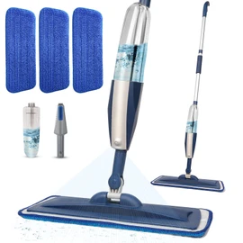 Spray Mops for Floor Cleaning Floor Mop with a Refillable Spray Bottle and 3 Washable Microfiber Pads Home or Commercial Use Dry Wet Flat Mop for Hardwood Laminate Wood (Dark Blue)