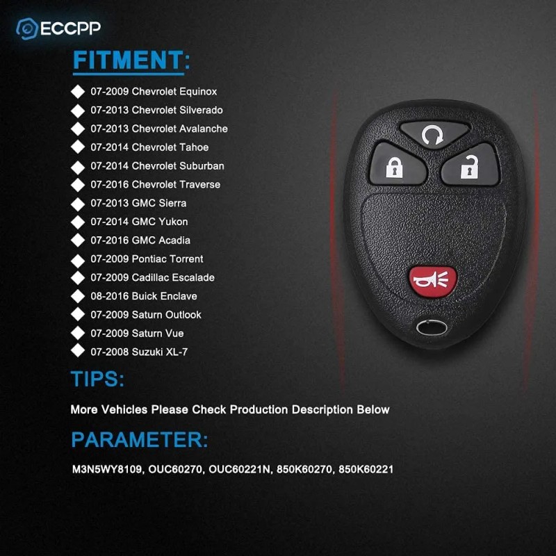 Eccpp Llavero De Repuesto Para Chevy Silverado De Gmc Sierra