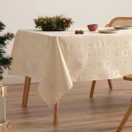 GAMUSI Christmas Jacquard Gold Yarn Dining Table Cloth Rectangle Christmas Decoration 140x100cm Natural