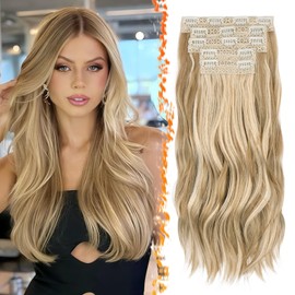 BARSDAR Clip-In Hair Extensions, 50 cm Wavy Clip-In Extensions Blonde for Women, 5 Pieces, Full Head Hair Extensions, Synthetic Hairpiece, Hair Extensions, Gloden Blonde Mixed