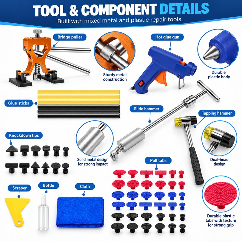 74-Piece Paintless Dent Repair Kit for Car Body Dents –