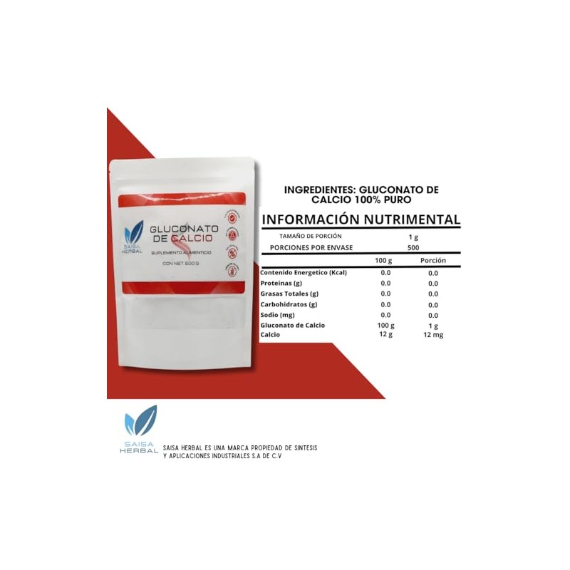 Gluconato de Calcio en Polvo 500 g | Grado Alimenticio