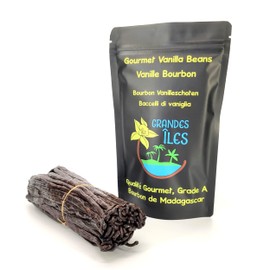 Madagascar Vanilla Beans 10 Extra Fresh Gourmet Pods Undivided 14cm Approx 2g Per Pod. Extra Quality Bourbon in Fresh Resealable Bags Selected by Grandes Îles