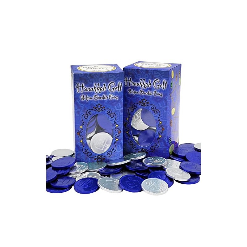 Hanukkah Chocolate Coins, Nut-Free, Belgian Blue and Silver Milk Chocolate