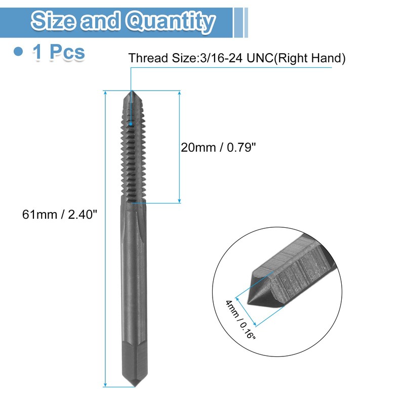sourcing map Straight Flute Screw Taps 3/16-24 UNC 2B Thread